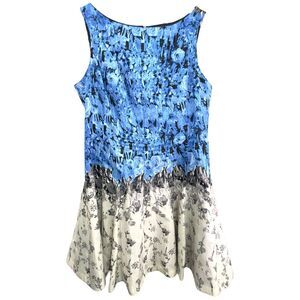 J Taylor Plus Size 18W Dress‎ Sleeveless Fit n Flare Floral Blue White Mini 700